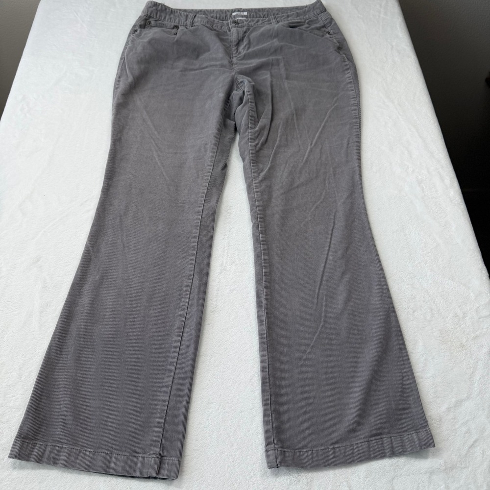 Liz Claiborne Corduroy Pants Womens 14 Gray Good Stretch Fine Wale Straight Leg